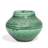 earthenware Z-Line vase with hand-incised geometric designs and crystalline glaze, shape number 235Z by Ruben Earl Menzel for Rookwood Pottery, sold Apr 2022