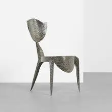 Paris chair by André Dubreuil, 1988, flame decorated and welded steel, sold Sep 2013