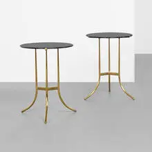 occasional tables, pair by Cedric Hartman, c. 1970, granite, brass, sold Sep 2013