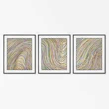 Wavy Lines on Gray (triptych) by Sol LeWitt, 1998, woodcut on paper, sold Sep 2013