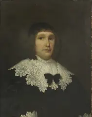 Untitled by Cornelis Jonson, WEARING A BLACK DRESS WITH LACE COLLAR Oil on canvas 69 x 56cm, sold Jun 2019