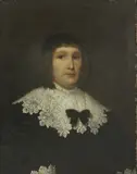 Cornelis Jonson, Untitled, WEARING A BLACK DRESS WITH LACE COLLAR Oil on canvas 69 x 56cm