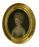 Hugh Douglas Hamilton, Untitled, IN A WHITE DRESS WITH A BLUE SASH Oil on copper 23 x 18cm