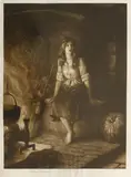Herbert Dicksee, Untitled, A RECUMBENT TERRIER IN THE FOREGROUND Etching on vellum