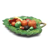 Palissy Ware Earthenware Fruit Platter, Portugal, early 20th century,, polychrome enameled and modeled as a large leaf set with a variety of fruits, lg