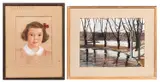 American School, Four Framed Works on Paper, Kay Mollison (American, b. 1896) Pastel Portrait of a Brown-eyed Girl