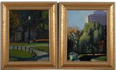 Vincent Castellanet, Pair of Views of the Boston Public Gardens, oil on board