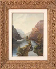 J.B. Close, Delaware Water Gap, oil on artist's board