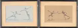 August von Munchhausen, Set of Four Fencing Sketches, gouache and pencil on paper