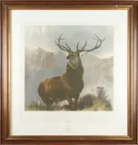 Thomas Landseer, The Monarch of the Glen, hand-colored intaglio print