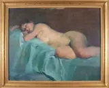 Reclining Nude by American School, oil on canvas, sold Sep 2023