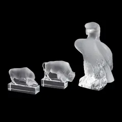Lalique, Crystal "Eagle" Sculpture and Two Rene Lalique Paperweights