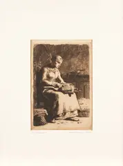 Jean-François Millet, La Cardeuse (Delteil 15; Melot 15), 1855, Etching printed in brown ink on laid paper with illegible watermark; unsigned