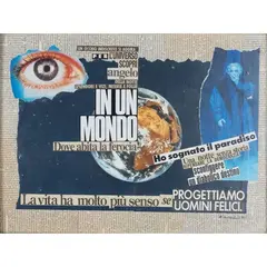 Eugenio Miccini, "Progettiamo uomini felici", 1990, collage on cardboard
