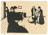 Edvard Munch, Der Tod im Krankenzimmer, 1896, Lithografie auf Japanbütten