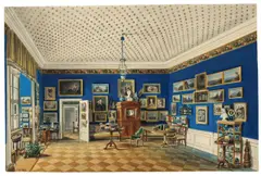 DAS SCHREIBKABINETT DES PRINZEN WILHELM UND DER PRINZESSIN MARIANNE IM Königlichen SCHLOSS BERLIN. (Nach) 1851 by Friedrich Wilhelm Klose, Aquarell über Bleistift auf leichtem Karton, sold Nov 2012
