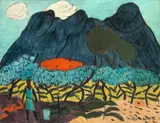 Gerhild Diesner, Rotes Haus am Gardasee, 1951, Öl auf Leinwand
