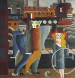 Sascha Wiederhold, St. Pauli Landungsbrücke, 1924, Öl und Silberfarbe auf Malpappe