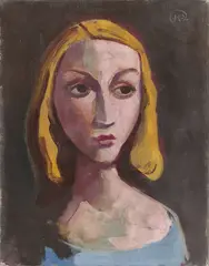 Mädchenkopf frontal by Karl Hofer, 1952, Öl auf Leinwand, sold Dec 2023
