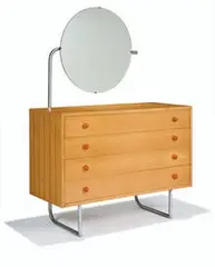 Gilbert Rohde, Chest, 1933, White holly, peroba, chrome-plated steel, Bakelite pulls, mirror plate