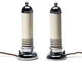 Gilbert Rohde, Table lamps (2), c. 1935, Chrome-plated steel, glazed porcelain with gold colored paint highlights