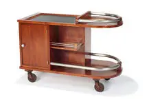 E. Blochet, French Bar cart, c. 1925, Mahogany, laminate, aluminum