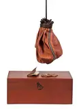 Claes Oldenburg, Double-Nose/Purse/Punching Bag/Ashtray, Sculpture of leather, bronze, and wood with deerskin-covered book in redwood box
