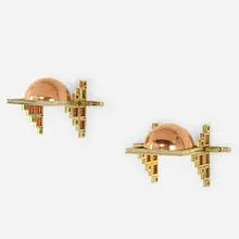Alain Delon, Sconces, pair, 1972, brass, copper, chrome-plated metal, glass