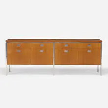 Cabinet by Florence Knoll, c. 1970, teak, chrome-plated steel, sold Jul 2021