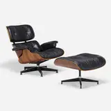 Charles and Ray Eames, 670 lounge chair and 671 ottoman, rosewood plywood, leather, enameled aluminum, enameled steel, rubber