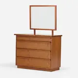 Dresser with mirror by Shizuhiko and Futami Watanabe, c. 1985, walnut, walnut veneer, mirrored glass, sold Jul 2021