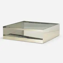 Joseph D'Urso, Low rolling table, model 6048T, 1981, stainless steel, safety glass, casters