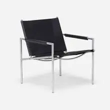 Martin Visser, Armchair, model SZ02, matte chrome-plated steel, leather
