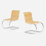 MR10 chairs, pair by Ludwig Mies van der Rohe and Lilly Reich, chrome-plated steel, cane, sold Jul 2021