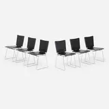 Toyoda Hiroyuki, Pelle chairs, set of six, c. 1985, leather, chrome-plated steel, leather cord