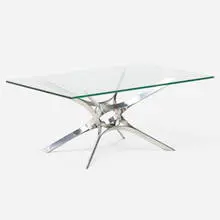 Roger Sprunger, Coffee table, c. 1970, chrome-plated brass, glass