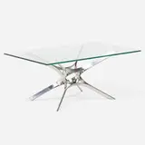 Roger Sprunger, Coffee table, c. 1970, chrome-plated brass, glass