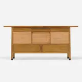 Edward Wormley, Rare cabinet, 1953, walnut, bleached mahogany, cane