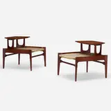attribution Bertha Schaefer, Occasional tables, pair, c. 1955, walnut, travertine