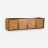 Harvey Probber, Wall-hanging cabinet, c. 1965, mahogany, lacewood, lacquered wood