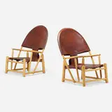 Hoop chairs, pair by Werther Toffoloni and Piero Palange, c. 1975, saddle leather, beech, sold Jul 2021