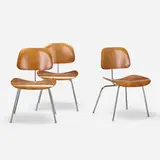 DCMs, set of three by Charles and Ray Eames, ash plywood, chrome-plated steel, rubber, nylon, sold Jul 2021
