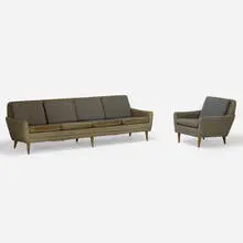 Folke Ohlsson, Sofa and lounge chair, c. 1960, walnut, upholstery