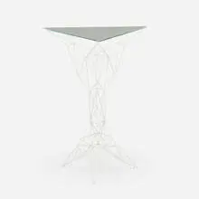 Pylon table by Tom Dixon, c. 1990, lacquered steel, glass, sold Jul 2021