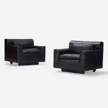 Otto Zapf, Heli chairs, pair, c. 1983, leather, lacquered wood, enameled aluminum