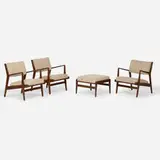 Jens Risom, Lounge chairs model U-430, set of three and ottoman