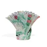 earthenware fan shaped vase with stylish thistle decoration by Weller Pottery, sold Apr 2022