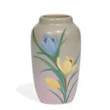 Hudson earthenware vase with blue and yellow crocus decoration by Dorothy England Laughead for Weller Pottery, sold Apr 2022