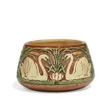 Knifewood earthenware bowl with swans by Weller Pottery, sold Apr 2022