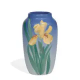 Hudson earthenware vase with yellow iris decoration by Dorothy England Laughead for Weller Pottery, sold Apr 2022